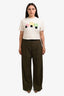 Loewe Green Wool with Black Leather Waistband Trousers Size 44