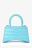 Balenciaga Blue Croc Embossed Hourglass XS Top Handle With Strap