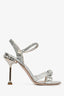 Miu Miu Silver Leather Crystal Pearl Glitter Heels Size 38