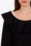Robe courte noire Miu Miu en laine et soie, à col volanté et manches longues, taille 40