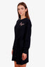 Louis Vuitton Black Cotton Long Sleeve Crystal Embellished Logo Mini Dress Size 36