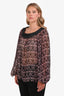 Thomas Wylde Black/Pink Printed Sheer Silk Off-the-Shoulder Top Size Medium