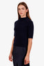 Theory Navy Cashmere Short Sleeve Turtleneck Sweater Size S