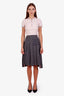 Thom Browne Grey Wool 4-Bar Stripe Pleated Midi Skirt Size 35