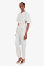 Isabel Marant White Linen Cotton Short Sleeve Belted Utility Jumpsuit Size 36