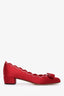 Salvatore Ferragamo Red Satin Crystal Embellished Vera Kitten Heels Size 7