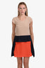 Stella McCartney Beige/Orange Silk Short Sleeve Mini Dress Size M