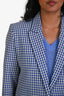 Sandro Blue/Cream Houndstooth Single Breasted Blazer Size 38