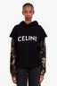 Celine Black Cotton Logo Camo Sleeve Hoodie Size L