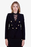 Balmain Black Gold Button Double Breasted Blazer Size 36