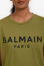 Balmain Olive Green Cotton Logo T-Shirt Size S