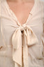 Frame Beige Silk Front Tie Raw Distress Long Sleeve Blouse Size S