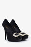 Roger Vivier Black Satin Crystal Buckle Heels Size 37.5