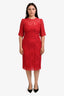 Dolce & Gabbana Red Lace Silk 3/4 Sleeve Midi Dress with Slip Size 42