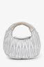Miu Miu Silver Metallic Matelassé Nappa Leather Wander Mini Hobo Bag With Strap