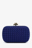 Bottega Veneta Blue Satin Intrecciato Knot Clutch With Chain