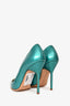 Manolo Blahnik Metallic Teal Patent Leather Heels Size 38