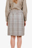Burberry Grey/White Nova Check Wool Belted Midi Skirt Size 6