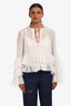 Cinq À Sept White Sheer Ruffle 'Steffina' Blouse Size XS