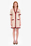 Gucci Cream/Red GG Monogram Lace Striped Trim Dress with Slip Size 40