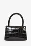 By Far Black Croc Embossed Leather Mini Top Handle