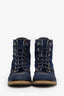 Pre-loved Chanel™ Blue Denim Interlocking CC Logo Combat Boots Size 38.5