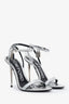 Tom Ford Silver Metallic Padlock Pointy Naked Heeled Sandals Size 36