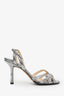 Silver Metallic Python Strappy Sandals Size 36