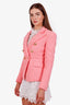 Balmain Pink Cotton-Blend Tweed Double Breasted Blazer Size 36