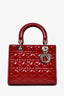 Christian Dior 2014 Red Patent Cannage Leather Medium Lady Dior with Strap