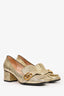 Gucci Metallic Gold Leather GG Block Heels Size 38