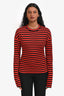 Plan C Red/Black Striped Crewneck Long Sleeve T-Shirt Size S