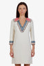 Gucci Cream Beaded Long Sleeve Tunic Silk Cotton Dress Size 42