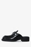Prada Black Brushed Leather Triangle Logo Mules Size 35.5