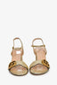 Gucci Gold Metallic T-Strap GG Marmont Sandals Size 34