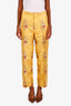 Gucci Yellow Flower Embroidered Silk Straight Leg Pants Size Large