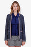 Thom Browne Blue Check Print Textured Tweed Cotton Cardigan Size 40