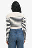 Valentino White/Navy Wool Striped Gold Sequin Bows Sweater Size XS