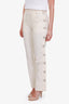 Hermès Cream Linen Button Detail High Waisted Straight Leg Pants Size 36
