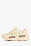 Gucci Ivory Leather Rhyton Logo Sneakers Size 37.5