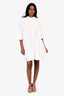 Valentino White Cotton Poplin Mesh Sequin Embellished Shirt Dress Size 40