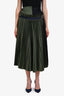 Sacai Green/Navy Wool Overlay Pleated Midi Skirt Size 4