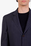 Brunello Cucinelli Navy/Grey Pinstripe Wool Single Breasted Blazer Size 50 Mens