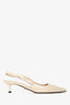 Prada Cream Patent Leather Triangle Bow Logo Slingback Kitten Heels Size 37.5