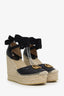 Gucci Black Chevron Leather Marmont Espadrille Wedges Size 36.5