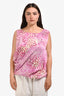 Dries Van Noten Cream/Pink Printed Draped Sleeveless Blouse Size 40
