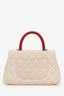 Pre-loved Chanel™ 2016-17 Cream Caviar Leather Quilted Mini Coco Top Handle No Strap