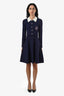 Sandro Navy Blue/White Knit Collared Pearl Button 'S' Logo Dress Size 38