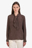 Nili Lotan Brown Silk Polka Dots Print Long Sleeve Top Size M