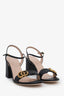 Gucci Black Leather GG Open Toe Heels Size 37.5